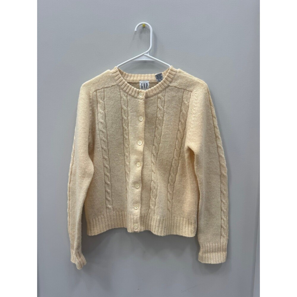Gap 100% Wool Cream Cable Knit Button Up Cardigan Sweater Medium